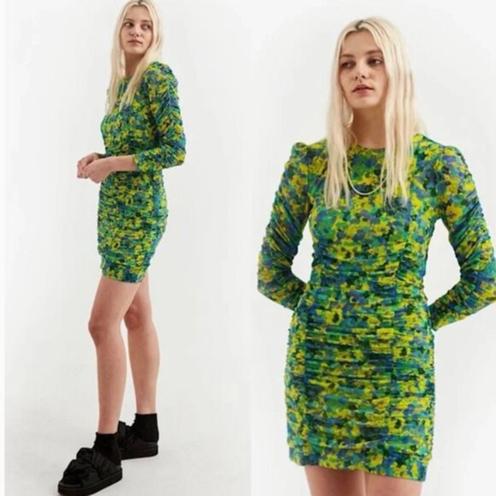 GANNI RUCHED MESH MINI DRESS Size 20